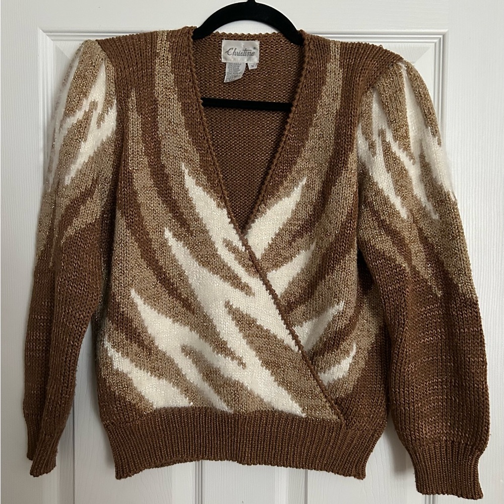 Christine VTG V Neck Angora Accent Rocker Biker Mob Wife Sweater 80’s Sz M